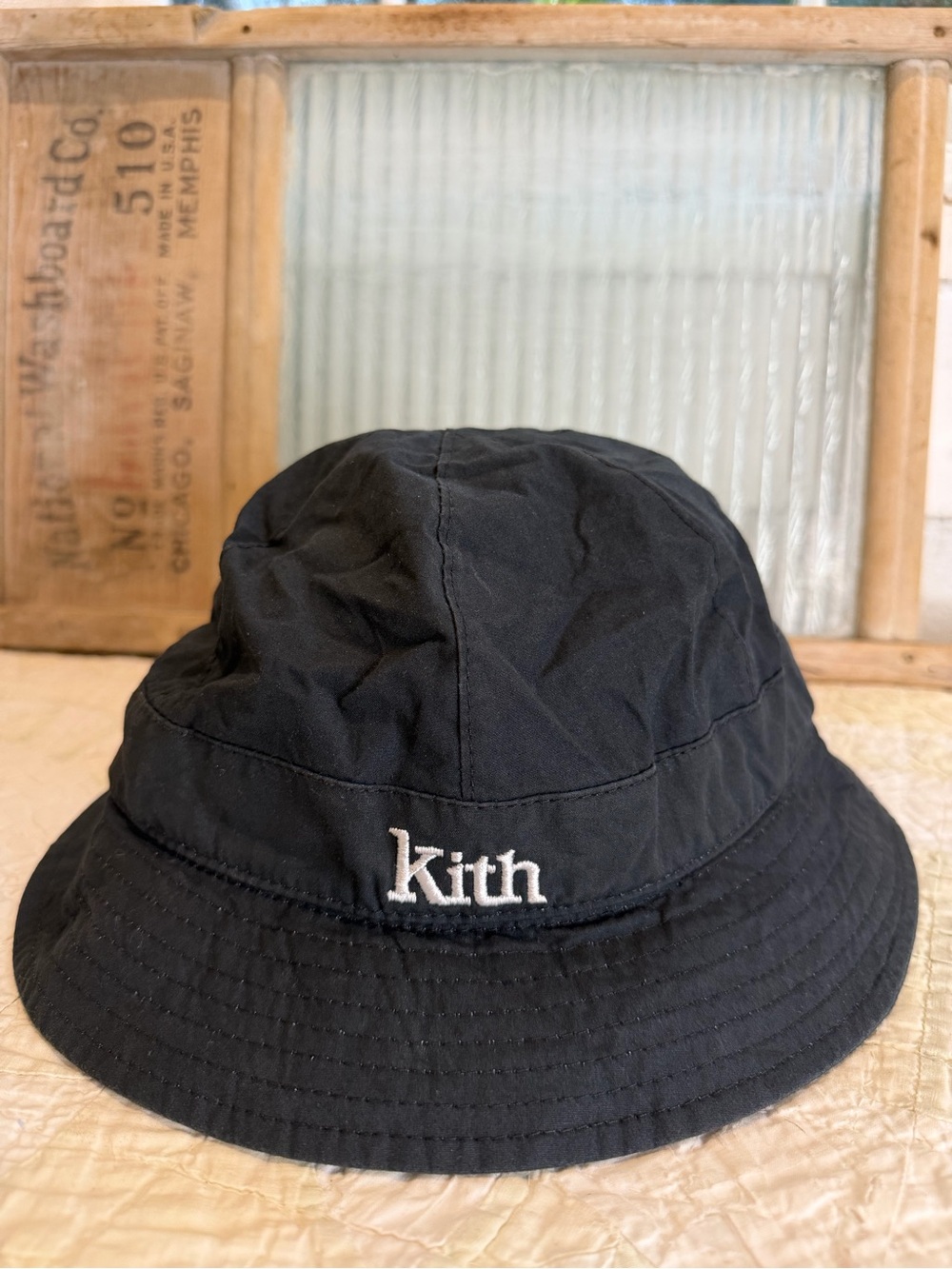 Kith Serif Black Wrinkle Bucket Hat 100% Cotton